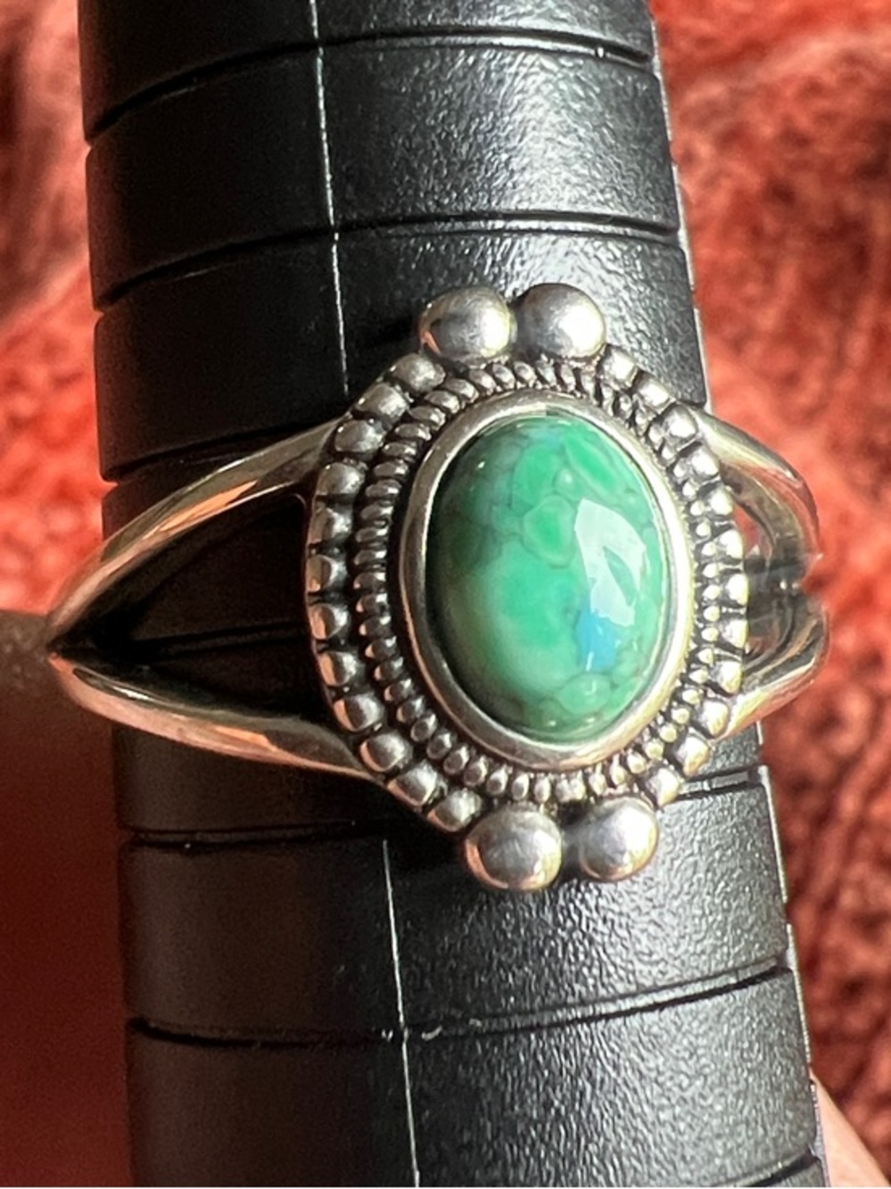 Sterling Silver Genuine Green Turquoise Oval Statement Ring